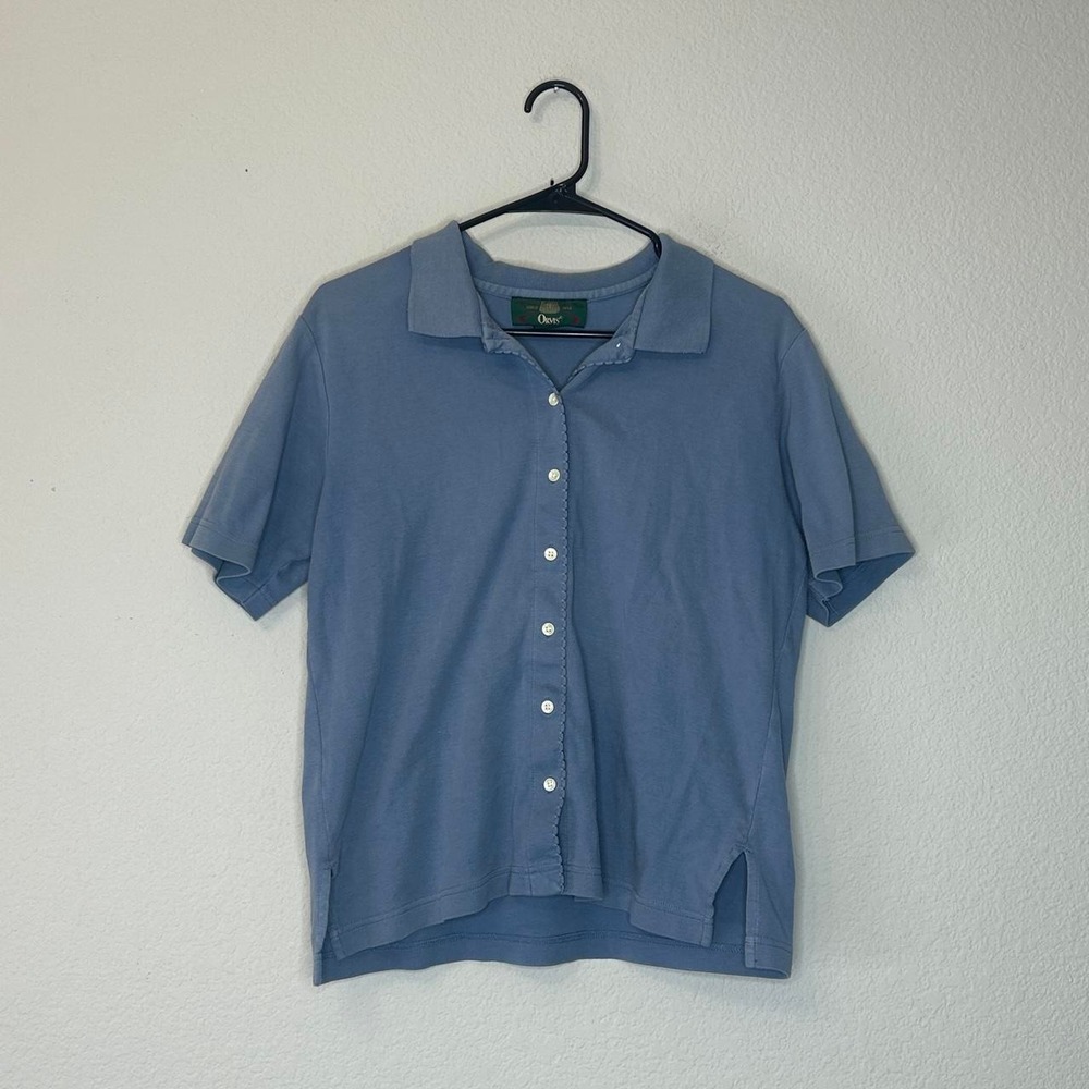 Vintage 90s Orvis Women's Slate Blue Short Sleeve Button Up Shirt Size S